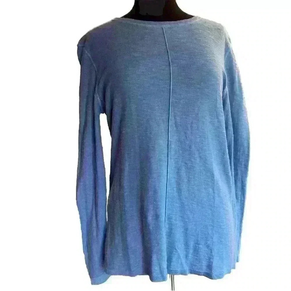 Belford Blue Knit Tee Womens Large Pima Cotton Basic Solid Crew Neck Shirt - Picture 3 of 4